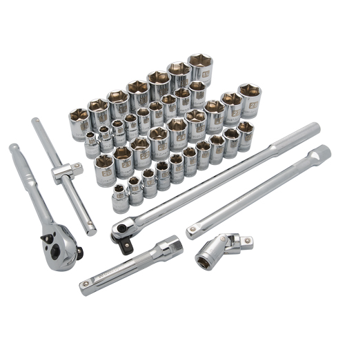 SAE/Metric Socket Set, 41 Pcs, 1/2" Drive Size NTL Industrial