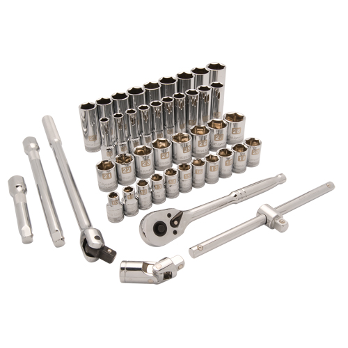 Metric Socket Set, 43 Pcs, 1/2" Drive Size, Deep NTL Industrial