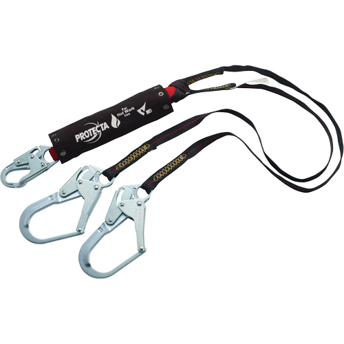 PRO Shock-Absorbing Lanyard, 6', Rebar Hook Center, Snap Hook Leg Ends, Kevlar&reg; NTL Industrial