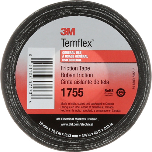 Ruban de chatterton Temflex 1755, 19 mm (3/4") x 18,28 m (60'), Noir NTL Industrial