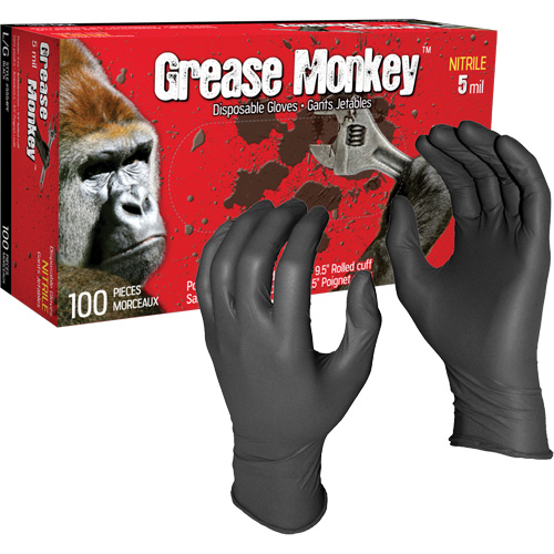 Gants jetables Grease Monkey, Grand, Nitrile, 5 mils, Sans poudre, Noir NTL Industrial