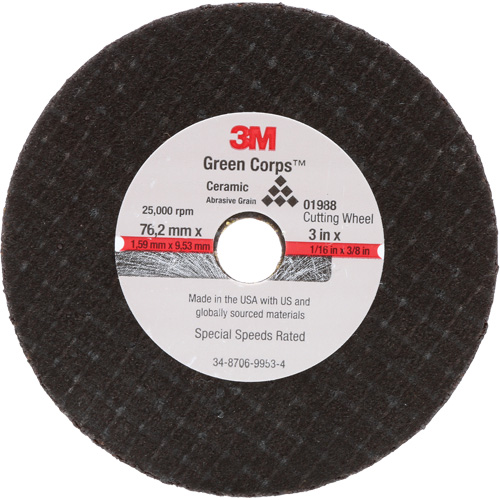 General-Purpose Cut-Off Wheel, 3" x 1/16", 3/8" Arbor, Type 27, Aluminum Oxide, 25000 RPM NTL Industrial