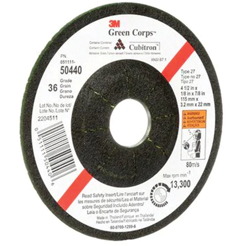 Green Corps Flexible Grinding Wheel, 4-1/2" x 1/8", 7/8" Arbor, Ceramic, Type 27 NTL Industrial