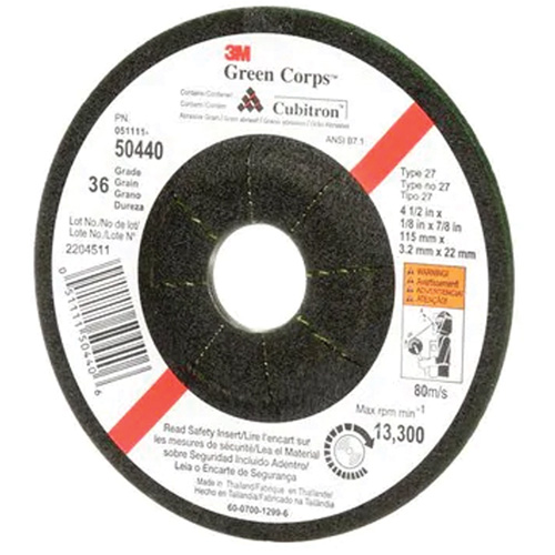 Green Corps Flexible Grinding Wheel, 4-1/2" x 1/8", 7/8" Arbor, Ceramic, Type 27 NTL Industrial