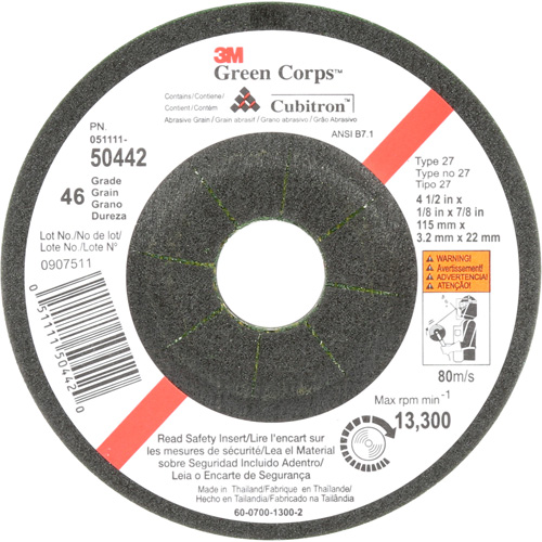 Green Corps Flexible Grinding Wheel, 4-1/2" x 1/8", 7/8" Arbor, Ceramic, Type 27 NTL Industrial