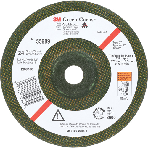Green Corps Flexible Grinding Wheel, 7" x 1/4", 7/8" Arbor, Ceramic, Type 1 NTL Industrial