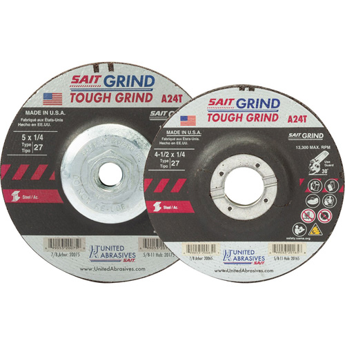 A24T Tough Grind Grinding Wheel, 5" x 1/4", 7/8" Arbor, Aluminum Oxide, Type 27 NTL Industrial