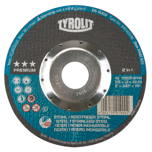 Premium 2 in 1 Thincut Cut-Off Wheel, 5" x 0.045", 7/8" Arbor, Type 27, Aluminum Oxide, 12250 RPM NTL Industrial