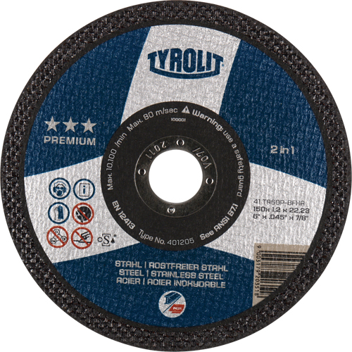 Premium 2 In 1 Thincut Cut-Off Wheel, 7" x 1/16", 7/8" Arbor, Type 1, Aluminum Oxide, 8600 RPM NTL Industrial