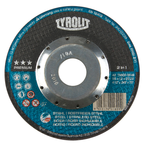 Premium 2 In 1 Thincut Cut-Off Wheel, 4-1/2" x 0.045", 7/8" Arbor, Type 27, Aluminum Oxide, 13300 RPM NTL Industrial