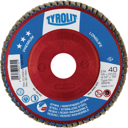 Long Life Flap Disc, 5" x 7/8", Type 27, 40 Grit, Zirconium NTL Industrial