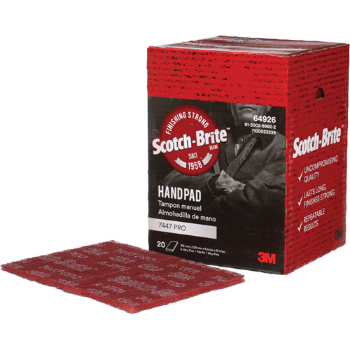 Tampons manuels Scotch-Brite 7447, Oxyde d'aluminium, 9" x 6", Grain Tr&egrave;s fin NTL Industrial