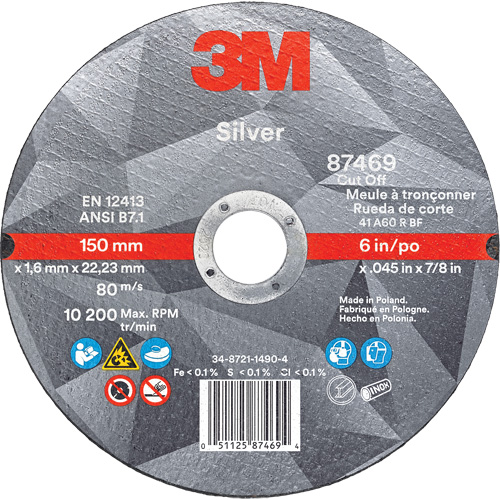Silver Cut-Off Wheel, 6" x 0.045", 7/8" Arbor, Type 1, Ceramic, 10200 RPM NTL Industrial