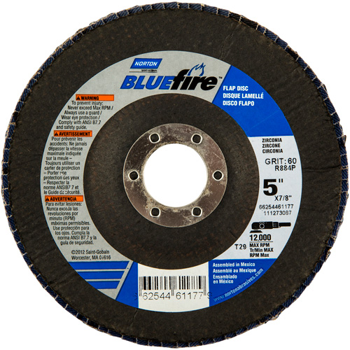 Disque &agrave; lamelles BlueFire, 5" x 7/8", Type 29, Grain 36, Alumine de zirconium NTL Industrial