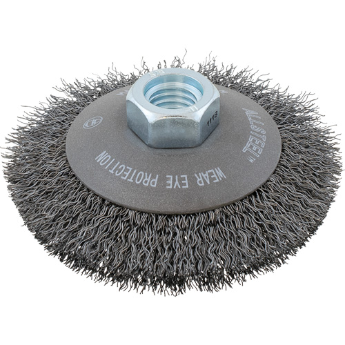 AllSteel Crimped Wire Brush, 5" Dia., 0.0118" Fill, 5/8"-11 Arbor NTL Industrial