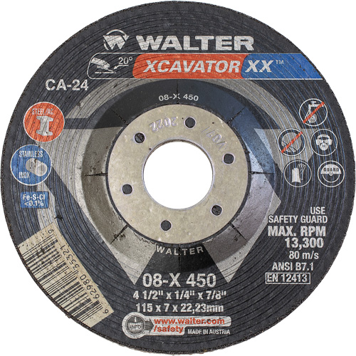 Xcavator XX Grinding Wheel, 4-1/2" x 1/4", 7/8" Arbor, Ceramic, Type 27 NTL Industrial