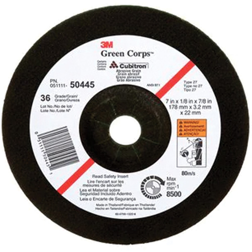 Green Corps Depressed Centre Wheel, 7" x 1/8", 7/8" Arbor, Ceramic, Type 27 NTL Industrial