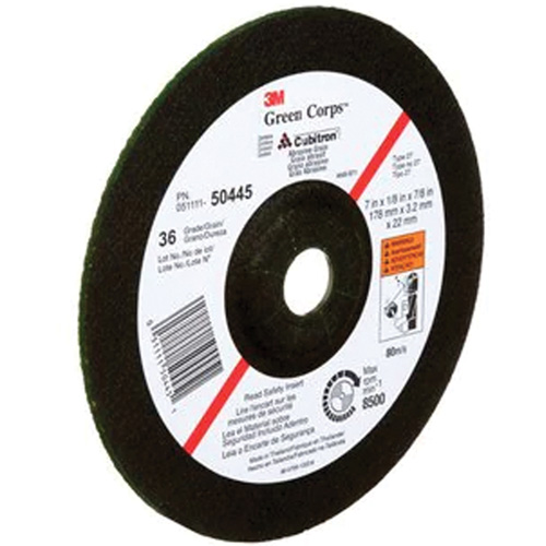 Green Corps Depressed Centre Wheel, 7" x 1/8", 7/8" Arbor, Ceramic, Type 27 NTL Industrial