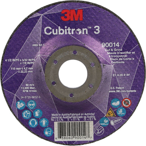 Meule &agrave; couper & tronçonner Cubitron 3, 4-1/2" x 5/32", Arbre de 7/8", Type T27, Grain de 36+, C&eacute;ramique NTL Industrial