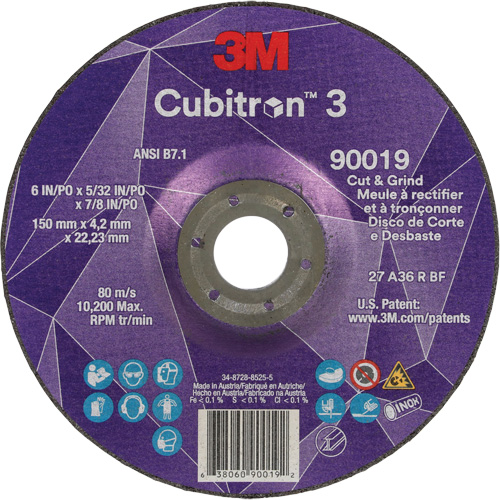 Meule &agrave; couper & tronçonner Cubitron 3, 6" x 5/32", Arbre de 7/8", Type T27, Grain de 36+, C&eacute;ramique NTL Industrial