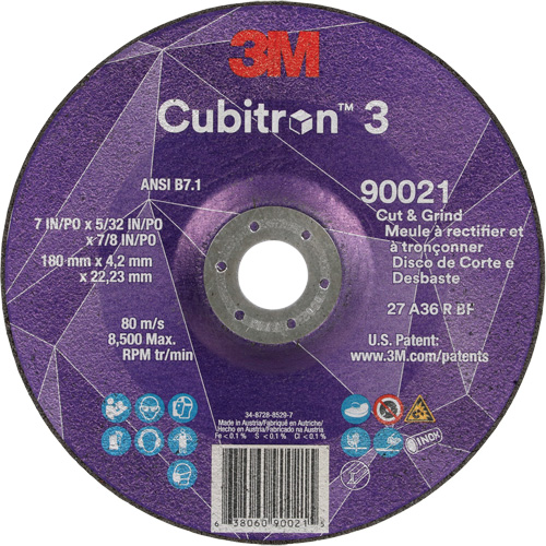 Meule &agrave; couper & tronçonner Cubitron 3, 7" x 5/32", Arbre de 7/8", Type T27, Grain de 36+, C&eacute;ramique NTL Industrial