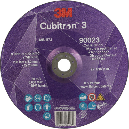 Meule &agrave; couper & tronçonner Cubitron 3, 9" x 5/32", Arbre de 7/8", Type T27, Grain de 36+, C&eacute;ramique NTL Industrial