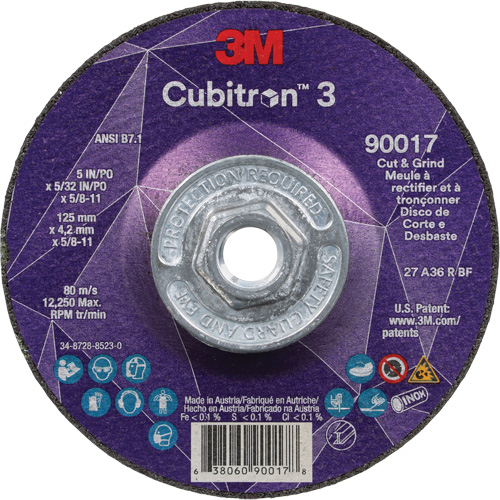 Meule &agrave; couper & tronçonner Cubitron 3, 5" x 5/32", Arbre de 5/8"-11, Type T27, Grain de 36+, C&eacute;ramique NTL Industrial