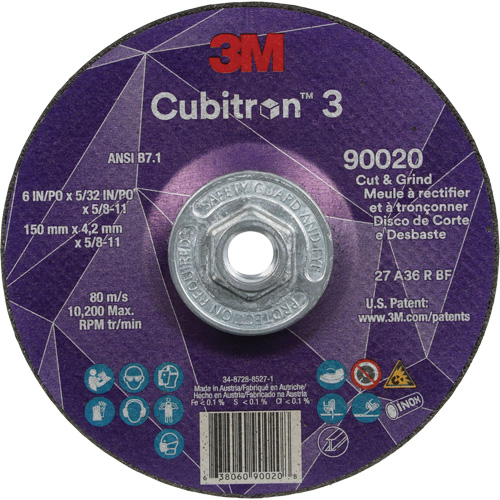 Meule &agrave; couper & tronçonner Cubitron 3, 6" x 5/32", Arbre de 5/8"-11, Type T27, Grain de 36+, C&eacute;ramique NTL Industrial