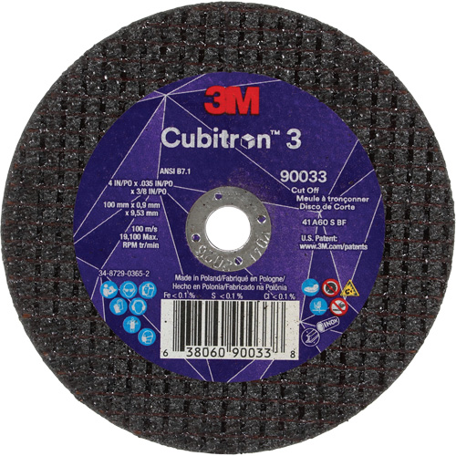 Cubitron 3 Cut-Off Wheel, 4" x 0.035", 3/8" Arbor, Type T1, Ceramic, 21000 RPM NTL Industrial
