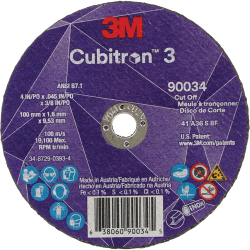 Cubitron 3 Cut-Off Wheel, 4" x 0.045", 3/8" Arbor, Type T1, Ceramic, 21000 RPM NTL Industrial