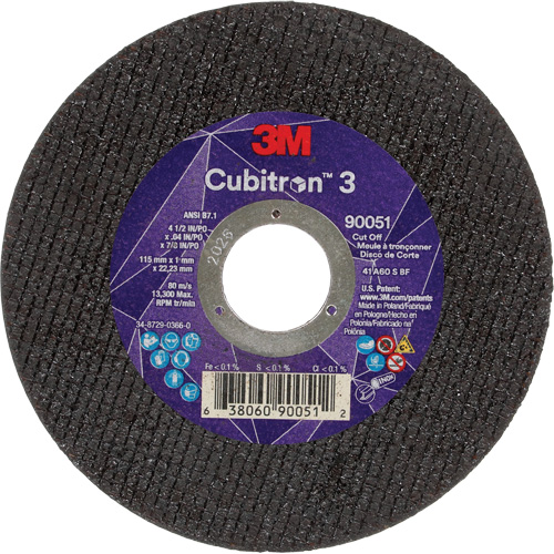 Cubitron 3 Cut-Off Wheel, 4-1/2" x 0.04", 7/8" Arbor, Type T1, Ceramic, 13300 RPM NTL Industrial