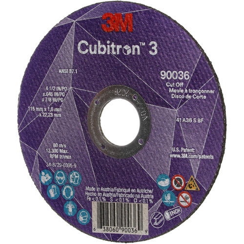 Meule &agrave; tronçonner Cubitron 3, 4-1/2" x 0,045", Arbre de 7/8", Type T1, C&eacute;ramique, 13 300 Tr/min NTL Industrial