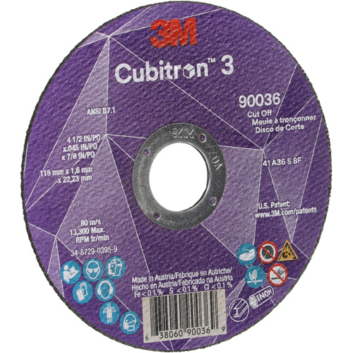 Meule &agrave; tronçonner Cubitron 3, 4-1/2" x 0,045", Arbre de 7/8", Type T1, C&eacute;ramique, 13 300 Tr/min NTL Industrial