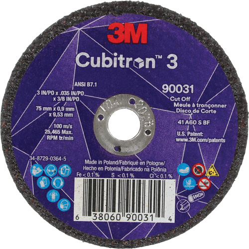Cubitron 3 Cut-Off Wheel, 3" x 0.035", 3/8" Arbor, Type T1, Ceramic, 21000 RPM NTL Industrial