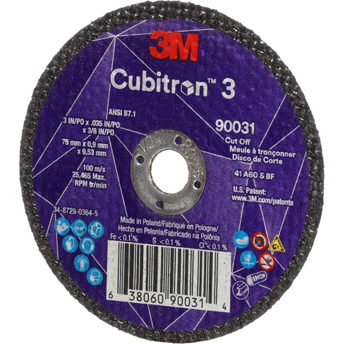 Cubitron 3 Cut-Off Wheel, 3" x 0.035", 3/8" Arbor, Type T1, Ceramic, 21000 RPM NTL Industrial