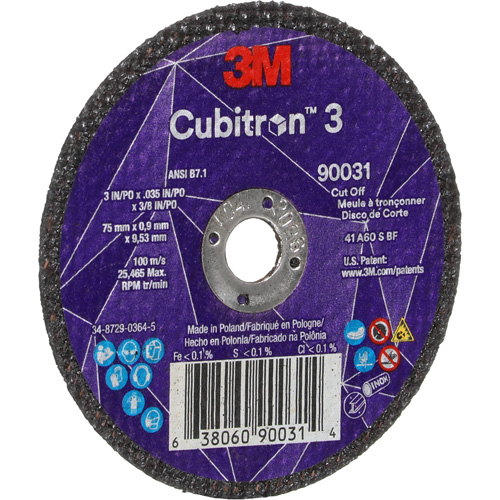 Cubitron 3 Cut-Off Wheel, 3" x 0.035", 3/8" Arbor, Type T1, Ceramic, 21000 RPM NTL Industrial