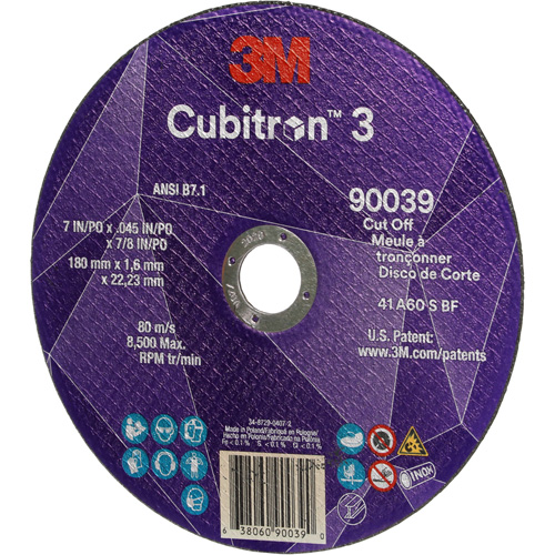 Cubitron 3 Cut-Off Wheel, 7" x 0.09", 7/8" Arbor, Type T27, Ceramic, 8500 RPM NTL Industrial