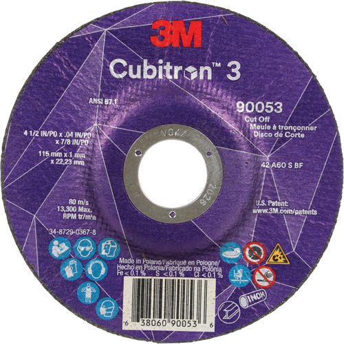Cubitron 3 Cut-Off Wheel, 4-1/2" x 0.04", 7/8" Arbor, Type T27, Ceramic, 13300 RPM NTL Industrial