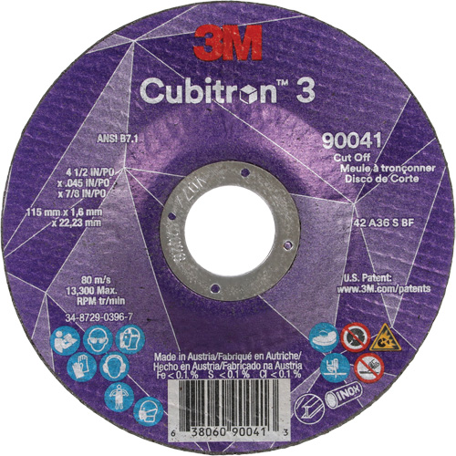 Meule &agrave; tronçonner Cubitron 3, 4-1/2" x 0,045", Arbre de 7/8", Type T27, C&eacute;ramique, 13 300 Tr/min NTL Industrial