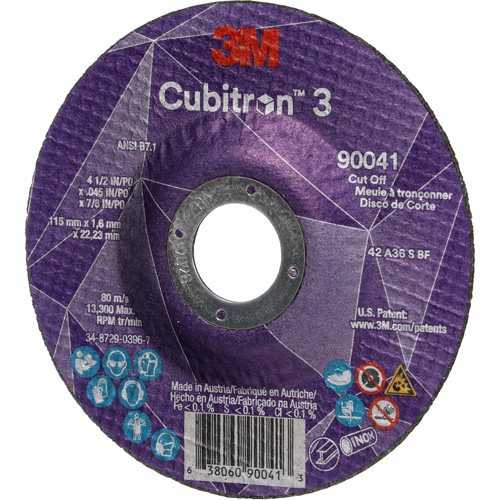 Meule &agrave; tronçonner Cubitron 3, 4-1/2" x 0,045", Arbre de 7/8", Type T27, C&eacute;ramique, 13 300 Tr/min NTL Industrial