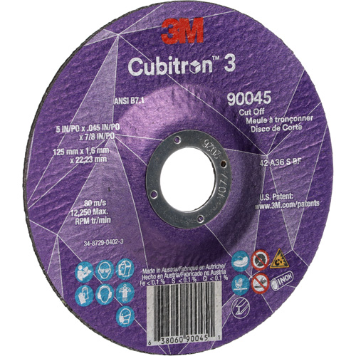Meule &agrave; tronçonner Cubitron 3, 5" x 0,045", Arbre de 7/8", Type T27, C&eacute;ramique, 12250 Tr/min NTL Industrial