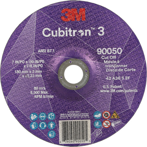 Meule &agrave; tronçonner Cubitron 3, 7" x 0,09", Arbre de 7/8", Type T27, C&eacute;ramique, 8500 Tr/min NTL Industrial