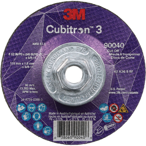 Meule &agrave; tronçonner Cubitron 3, 4-1/2" x 0,045", Arbre de 5/8"-11, Type T27, C&eacute;ramique, 13 300 Tr/min NTL Industrial