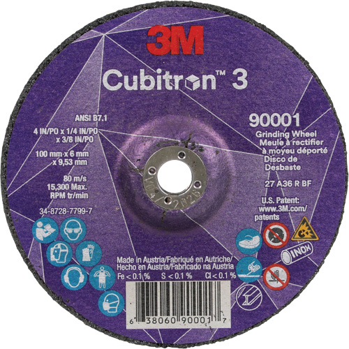 Cubitron 3 Depressed Centre Grinding Wheel, 4" x 1/4", 3/8" Arbor, Ceramic, Type T27 NTL Industrial