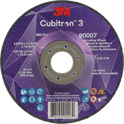 Meule a moyeu d&eacute;port&eacute; Cubitron 3, 5" x 1/4", Arbre 7/8", C&eacute;ramique, Type T27 NTL Industrial