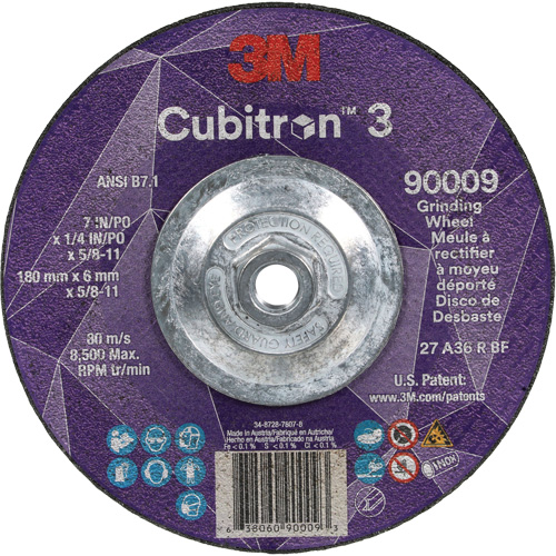 Meule a moyeu d&eacute;port&eacute; Cubitron 3, 7" x 1/4", Arbre 5/8"-11, C&eacute;ramique, Type T27 NTL Industrial