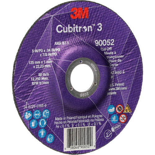 Cubitron 3 Cut-Off Wheel, 5" x 0.04", 7/8" Arbor, Type 27, Ceramic, 60 RPM NTL Industrial