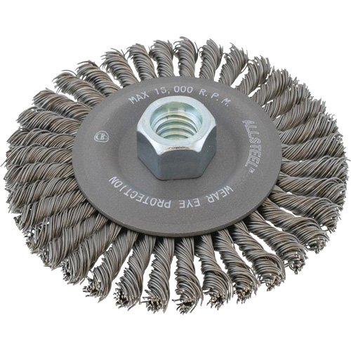 ALLSTEEL Wheel Wire Brush, 6" Dia., 0.02" Fill, 5/8"-11 Arbor NTL Industrial