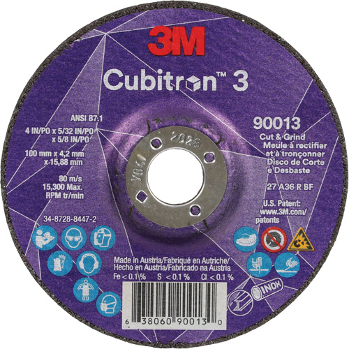 Meule &agrave; tronçonner Cubitron 3, 4" x 39/250", Arbre de 5/8", Type 27, Grain de 36, C&eacute;ramique NTL Industrial