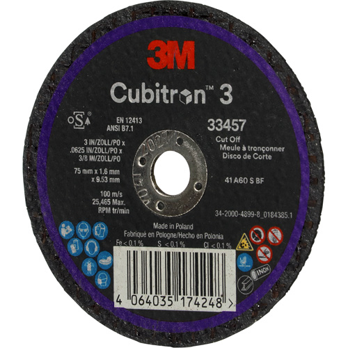 Cubitron 3 Cut-Off Wheel, 3" x 0.063", 3/8" Arbor, Ceramic NTL Industrial